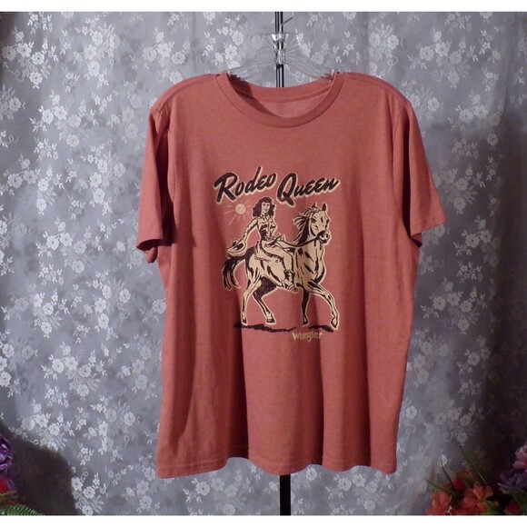 Wrangler Rodeo Queen T-Shirt Size XL Burnt Orange Cowgirl Western Reto Style Tee - Picture 2 of 5